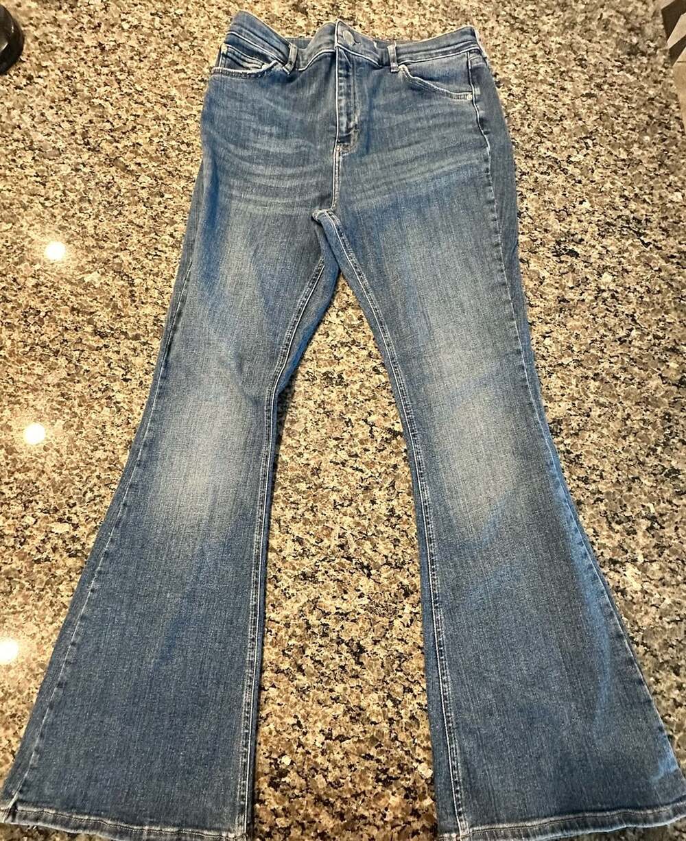 River Island Mid Rise Flare Blue Denim Jeans Size 16